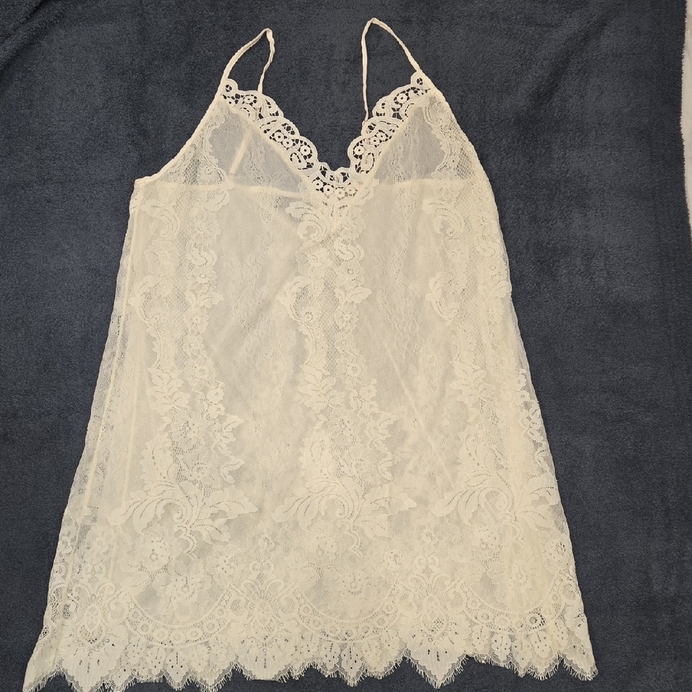 INC International Concepts Lace Chemise Slip Dress in Cream